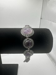 Vintage Silver Tone Purple Stone Link Bracelet Toggle Clasp Boho