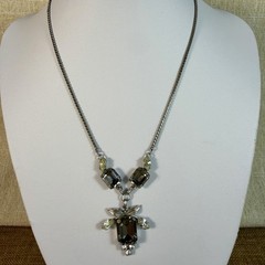 Van Dell Sterling Silver Smoky Brown Yellow/green Gemstone Necklace 16” vintage