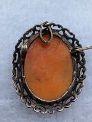 800 Silver Shell Cameo Pendant Brooch set in intricate silver design