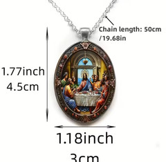 1 Piece Vintage Style Last Supper Oval Glass Pendant Necklace White Gold Plated
