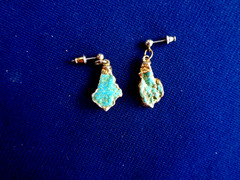 Vintage Turquoise Chunk Pendant Necklace & Stud Earrings Set Gold Plated Handmad