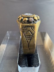 Vintage Handmade Tuareg Brass Ring Geometric Patterns & Rosette Motif Size 10 US