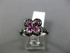 ESTATE LARGE 2.46CT BLACK DIAMOND & SAPPHIRE 14KT WHITE & BLACK GOLD FLOWER RING
