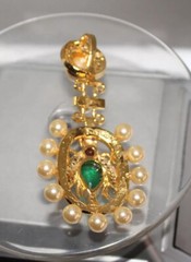 0.78ct Rose Cut Diamond 925 Silver Pearl Emerald Ruby Anniversary Pendant