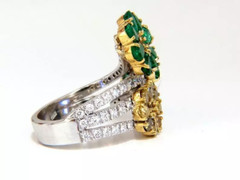 Beautiful 4.60CTW Vivid Greens Emerald & Fancy Yellow Brown Topaz 3 Flower Ring