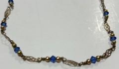 Vintage Gold And Blue Beaded Necklace 14/20 GF Lobster Clasp Estate Find 23 Inch