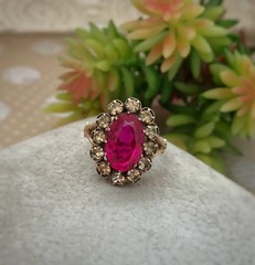 Estate Vintage Soviet Jewelry Ring Ruby Gilt Sterling Silver 875 USSR Size 6