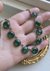Vintage Czechoslovakian Emerald Green Bezel Crystal Riviere Necklace