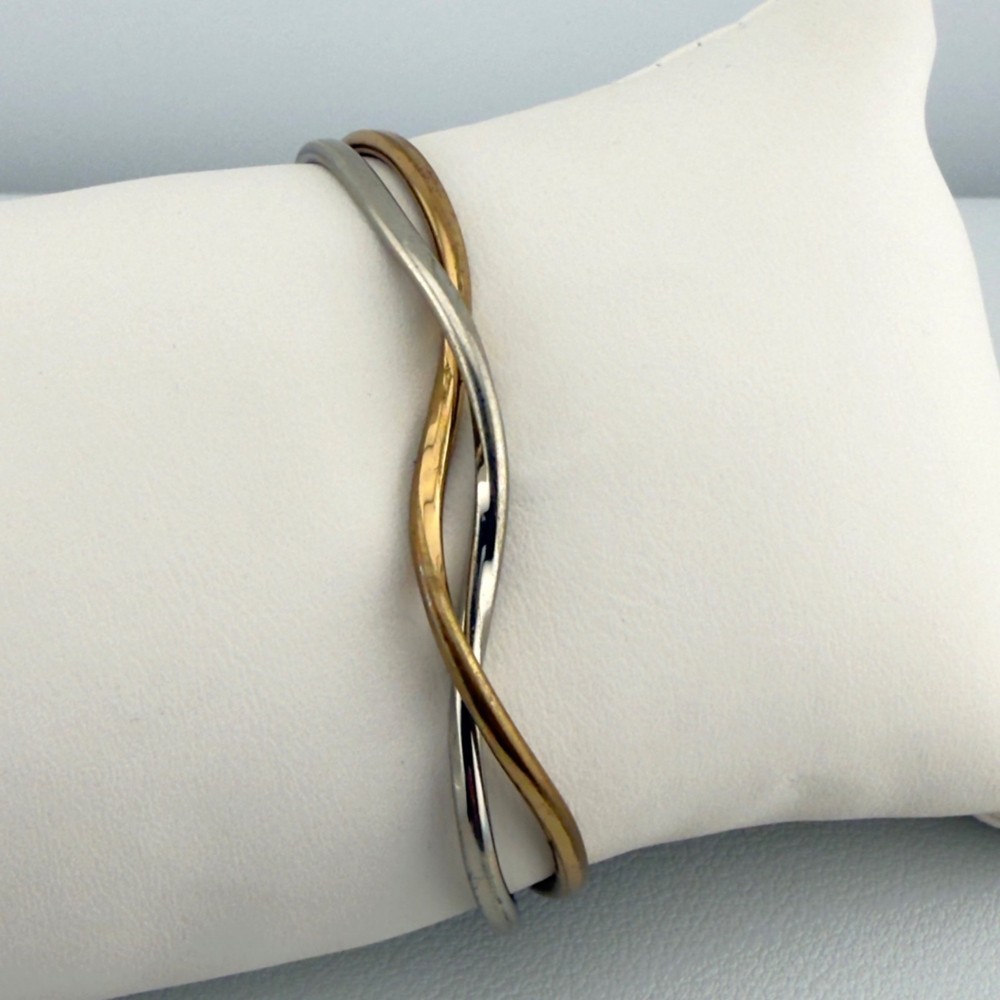 Vintage Sergio Lub California Handmade Brass Wave Twist Cuff Bracelet Two Tone
