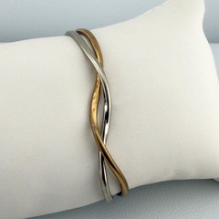 Vintage Sergio Lub California Handmade Brass Wave Twist Cuff Bracelet Two Tone