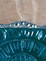 Antique Art Deco Carved Chrysoprase Marcasite Stamped 935 Sterling Brooch Pin