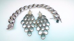Glamorous 925 Rhinestone Bracelet & Long Chandelier Dangle Earrings Lot