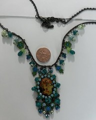 Vintage John Wind Maximal Art Cameo Necklace Dangle Rhinestones Signed Estate