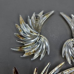 Set (3) Silver-Tone Metal MCM Starburst Spike Spiky Swirls Earrings & Brooch Pin