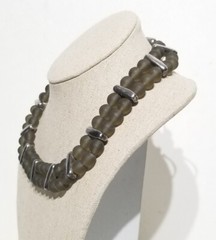 Vintage Marina & Susana Sent Murano Glass Smoky Gray Beaded Double Row Necklace