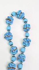 Miriam Haskell Venetian Pinched Art Glass Necklace And Earrings Blue Gold Swirl