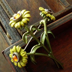 Vintage Sunflower Enamel Brooch Antique Flower Pins Brooches Woman Party Jewelry