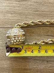 VTG Heavy 14K Gold Plated Rope Chain Crystal Pave Slide Ball Enhancer Necklace