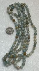 Vintage Pale Green Blue Tan Calcite Bead Necklace 60” Knotted