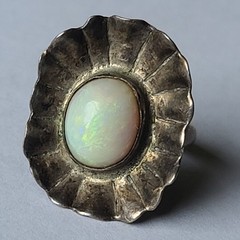 Vintage Sterling Silver & Natural Fire Opal Gemstone Modernist Ring Size 5.5