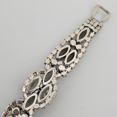 Vintage Bracelet Brooch Earring Set Smoky Gray AB Rhinestone Silver Tone