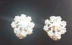 Vintage Gold Plated AB And Pale Blue Crystals Floral Clip-ons