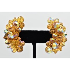 Laguna Vintage Clip On Crystal Earrings Citrine Climber Glam Signed 1950s A24