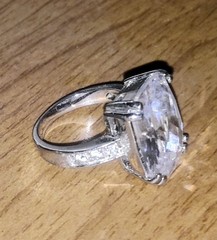 Large Cubic Zirconia Rectangle Rhinestone Ring Size 9 Vintage 1950s – 1970s