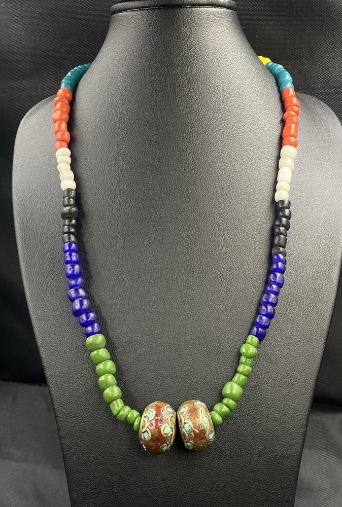 Beautiful African Glass Beads With Nepali Bead Vintage Necklaces