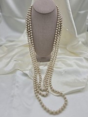 Vintage Faux Champagne Pearls With Gold Tone Spacers Long Rope Necklace 110″