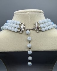 Coro Vintage 3 Strand Blue Lucite Bead Necklace Faceted Choker Retro 14-16.5”