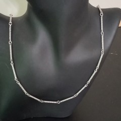 Vintage Signed Roget TM Silver Tone 24″ Opera Length Twisted Rope Bar Chain Neck