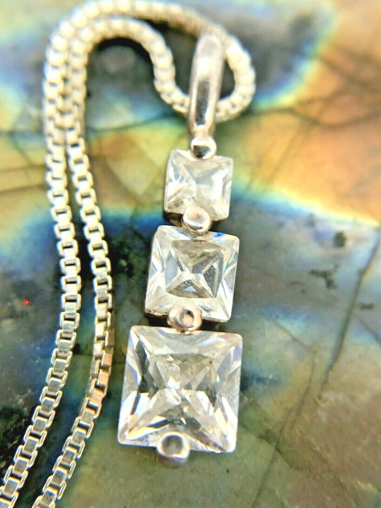 Vintage Sterling Silver 5mm Sparkling Clear Stack Gemstone Necklace 17.75″