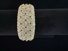 JOSEPH MAZER (JOMAZ) Couture Rhinestone & Sapphire Crystal Hinged Cuff Bracelet