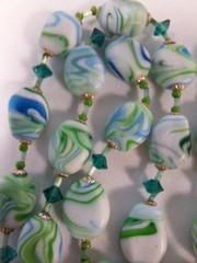 Marbled Blue Green & White Double Strand Necklace