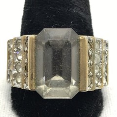 Vintage Gold Plated Smokey Grey Aust & Clear Crystals Unique Ring varied sizes