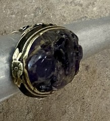 Vintage Hand Carved Amethyst Channel-Set Ring Size 6.25 Art Deco