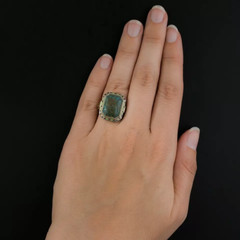 1930’s Vintage Art Deco Chalcedony (20 x 17 mm) Quartz In 925 Solid Silver Ring