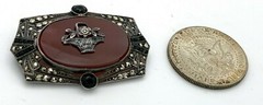 Art Deco Sterling Silver Carnelian Marcasite Brooch | 12 grams