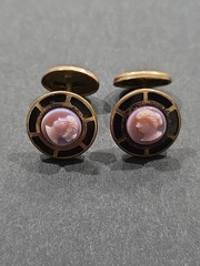 Rare Antique Enamel Purple Glass Cameo Portrait Gold Tone Cufflinks