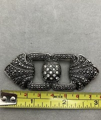 Vintage Style Silvertone Brooch Rhinestones Marcasite 3 X 1.5 Inches
