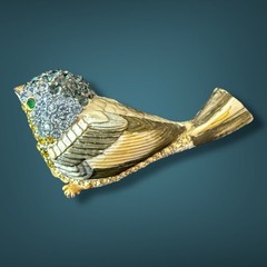 Bird Brooch Vintage Blue Rhinestone Gold Tone Figural Pin Mid Century