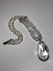Vintage Les Bernard Icy Crystal Fashion Necklace W/Beautiful Pear Pendant 22”SEE
