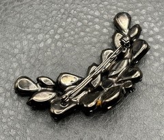 Vintage Black Rhinestone Cluster Crescent Moon Celestial Brooch Japanned Metal