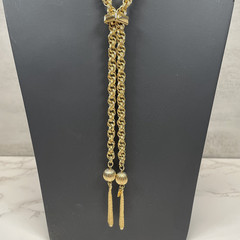 Vintage Signed Lisa Jewel Brand Gold Tone Rope Chain Lariat Tassel Necklace 70’s
