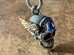 VINTAGE King Baby Studio Sterling Silver MERCURY SKULL Necklace 24″ Rare Bad Azz