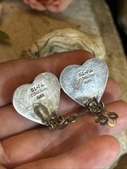 50. Vintage Taxco 925 Sterling Domed HEART Clip On Earrings 24mm, 15g