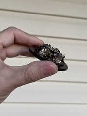 Vintage Bakelite Brooch Irregular Shape Rhinestones Gold Tone Czech Large