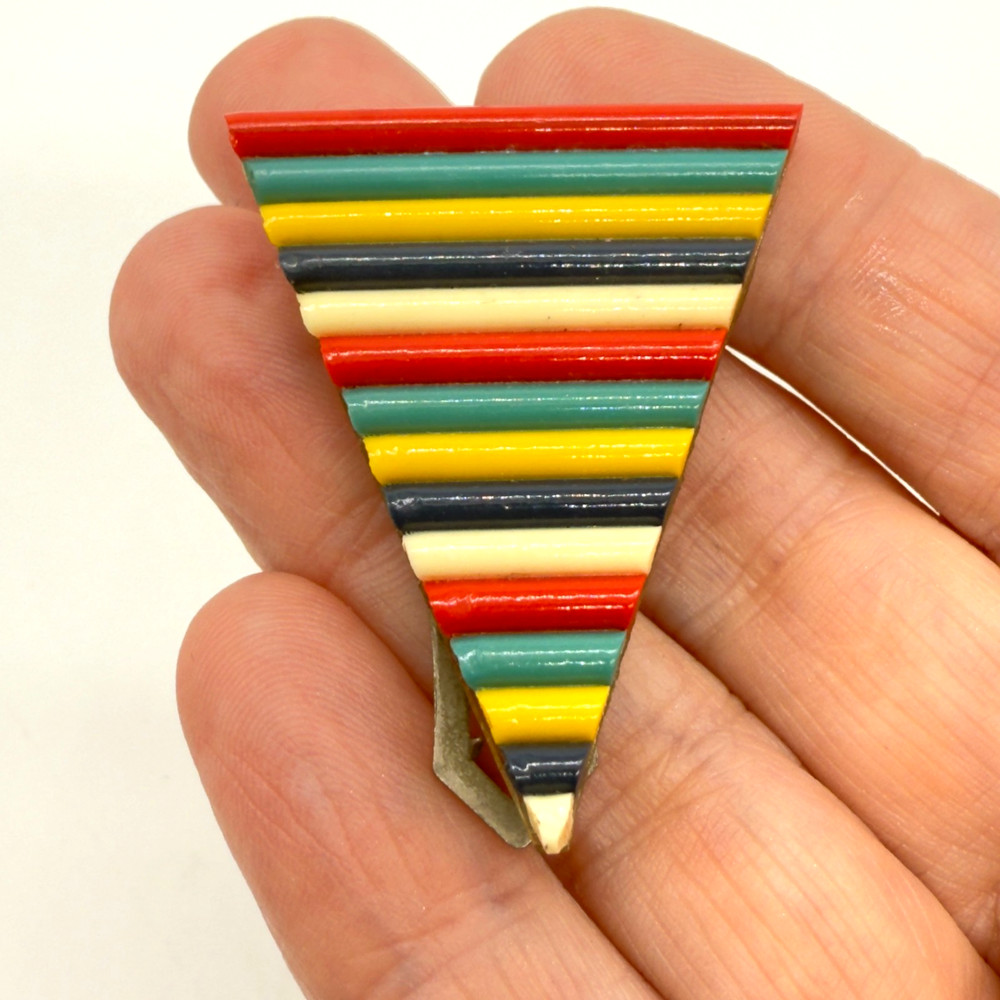 Vintage Dress Clip Multicolor Striped Triangle Acrylic Retro 2 Inches