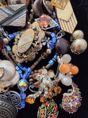 Vintage Rhinestone Jewelry Lot For Crafting BROWN Single Clip On Necklace Misc